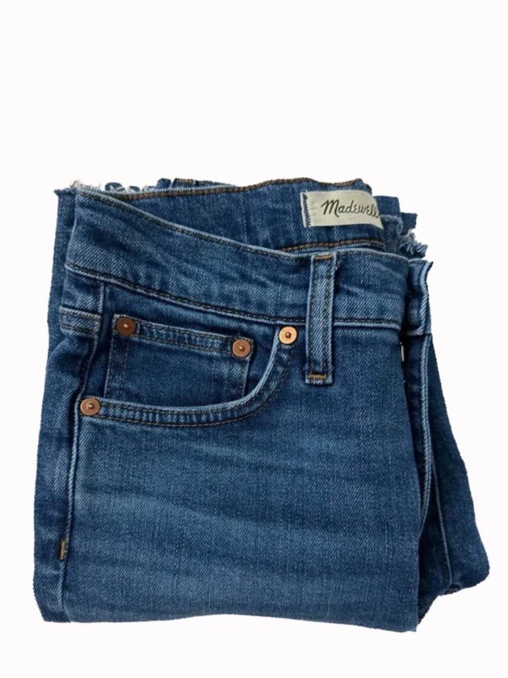 MADEWELL Mid-rise Kick Out Jeans Raw Edges Size 24 Med Blue Rinse - Picture 6 of 10